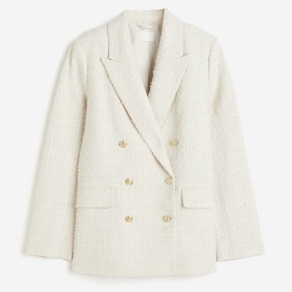 H&M cream double breasted blazer with gold buttons